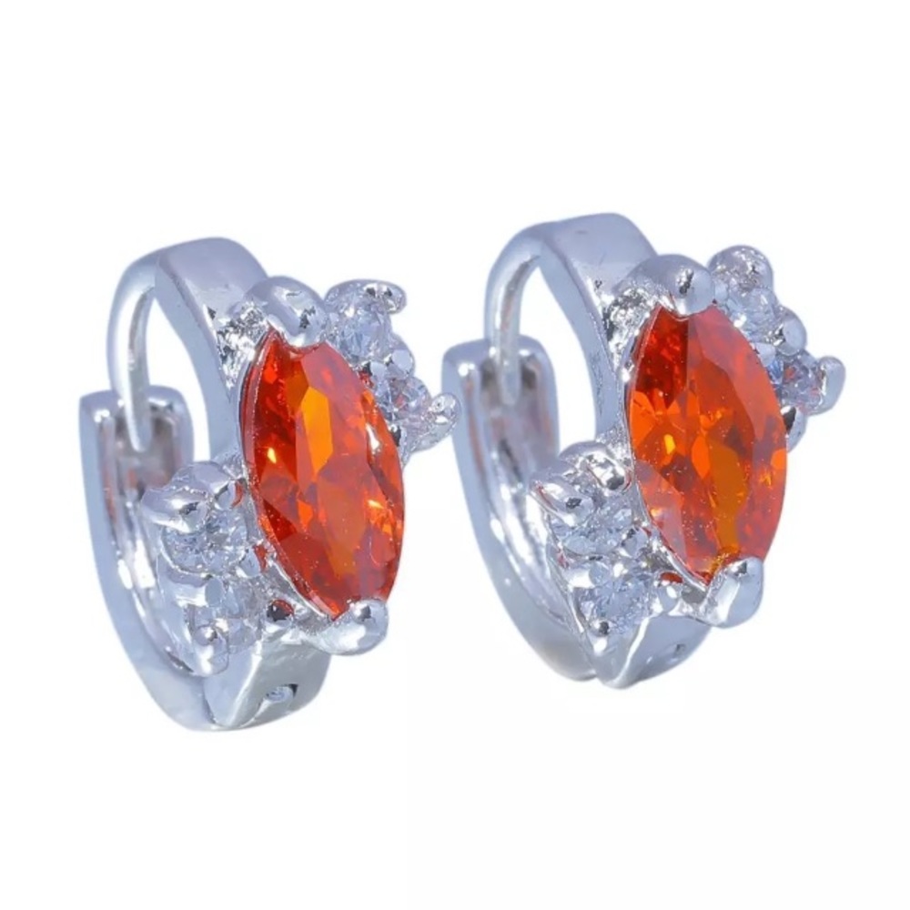 Garnet Gemstone With Clear CZ Accents Earrings